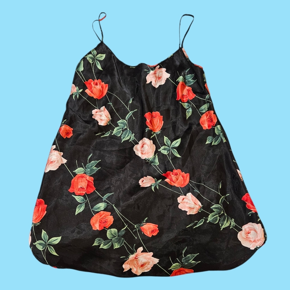Secret Treasures Black Slip Dress with Red and Pink Floral